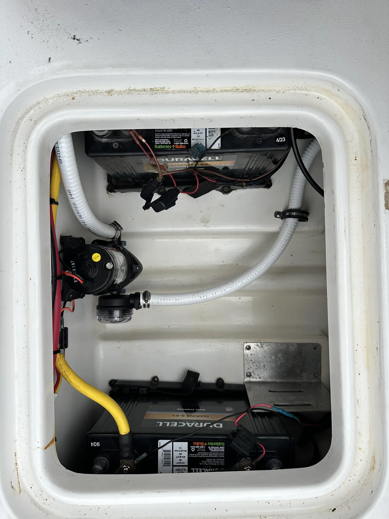Clean marine battery bank installation with organized wiring