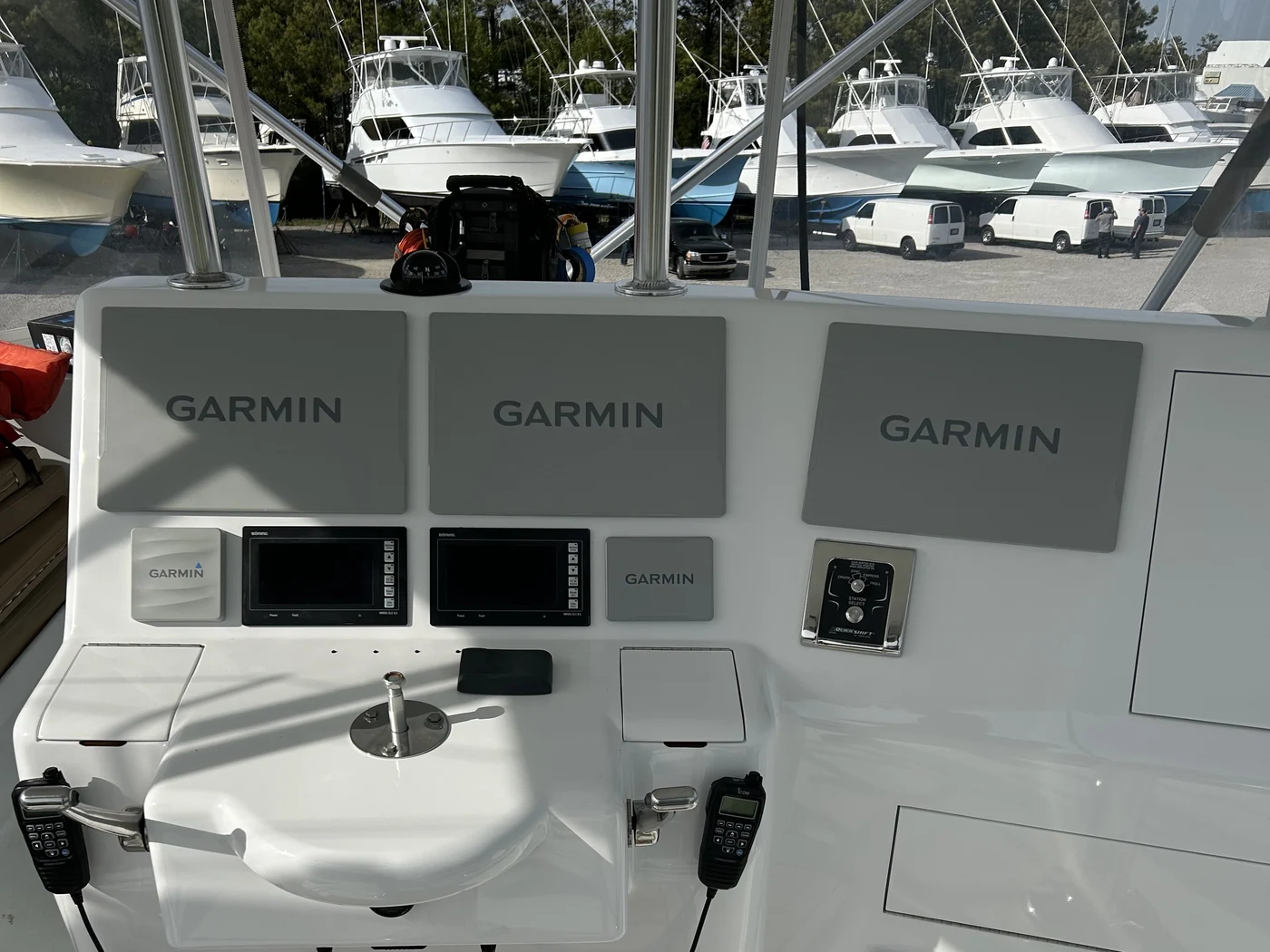 A tower helm with Garmin electronics mounted and integrated, ready for commissioning